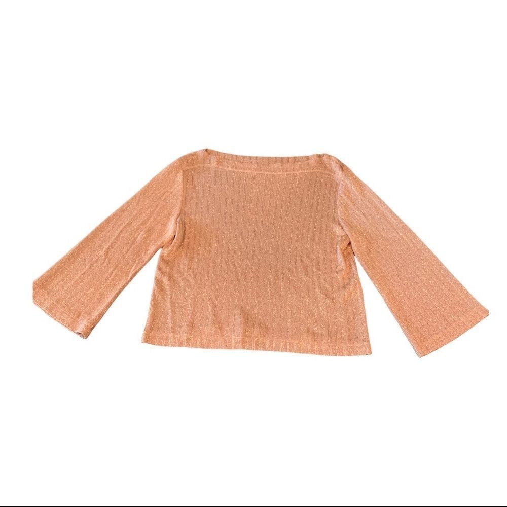 LOUIS FERAUD Salmon Pink Gold Boatneck Top Kimono Sleeves Sheer Size 8 Vintage